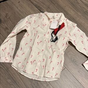 H&M Cream Shirt with Red Candy Cane Design boys size 7 nwt